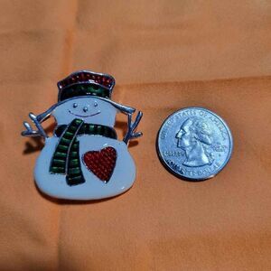 MJ signed painted enamel snowman brooch/pendant